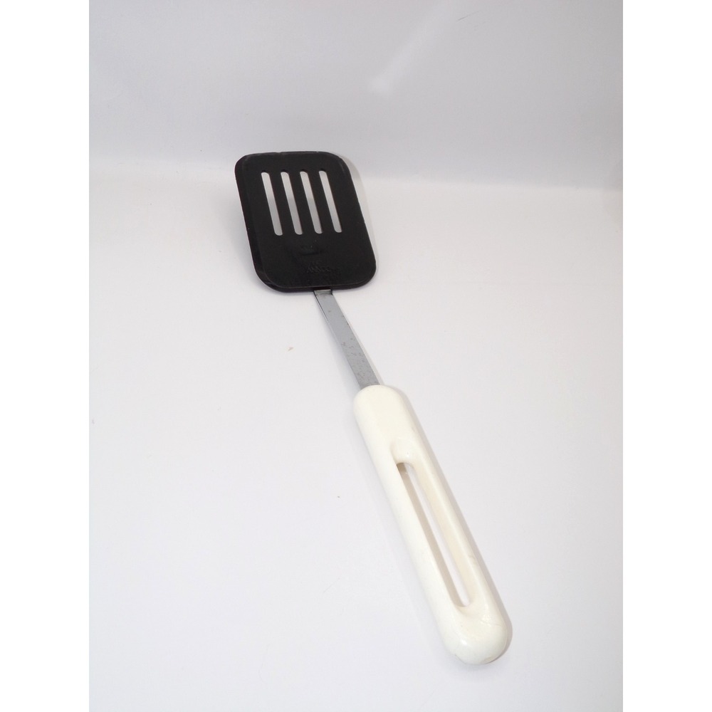 Vintage BONNY Slotted Spatula Turner Flipper Black Nylon & White Handle 12" USA